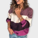 Elisa - Olive-coloured cosy jumper with colour-block