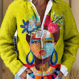 Sorcha | Wool cardigan with Frida portrait print