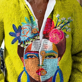 Sorcha | Wool cardigan with Frida portrait print
