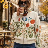 Wrenna - Zip-Up Cardigan with Wildflowers