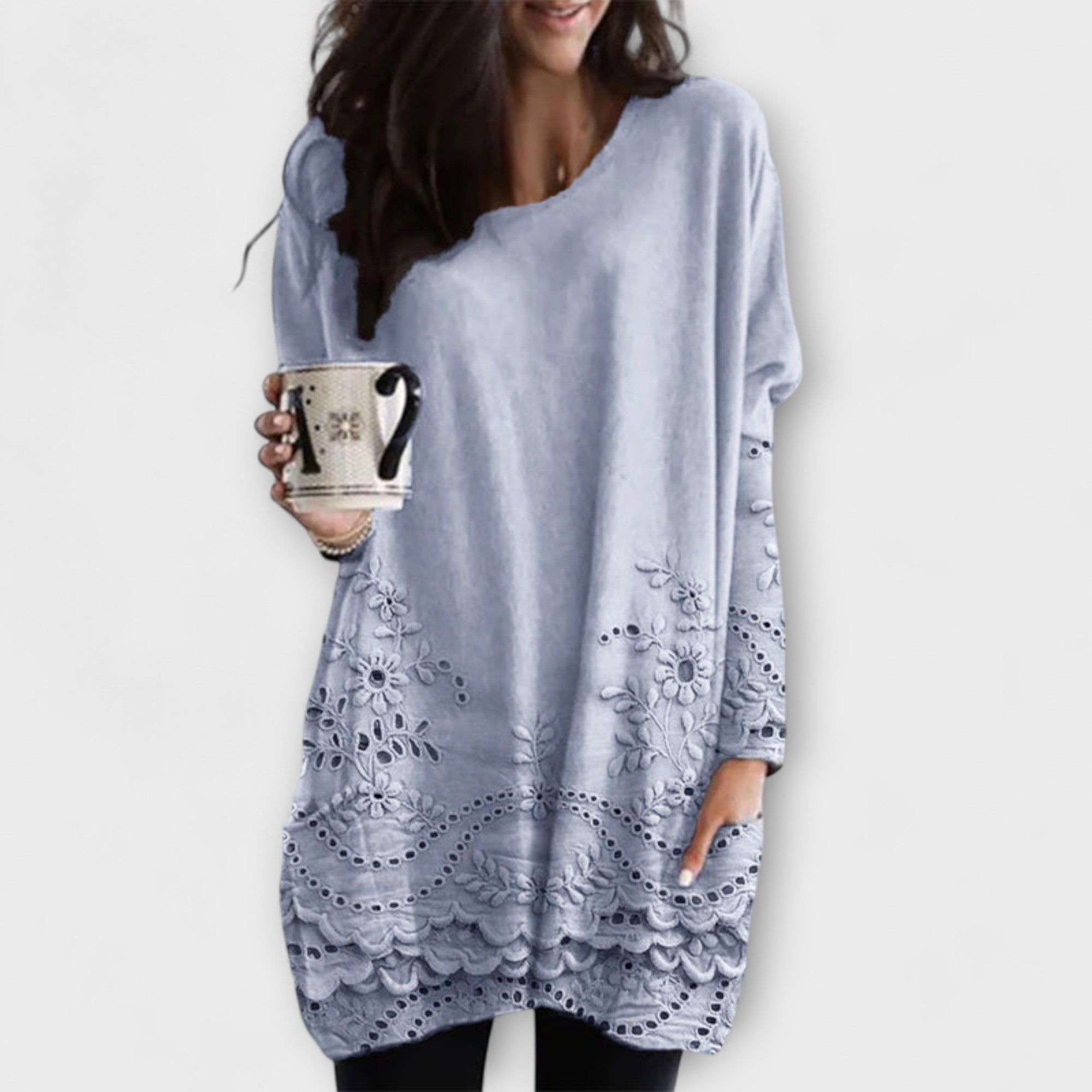 Riley - White Printed Jumper with Embroidery