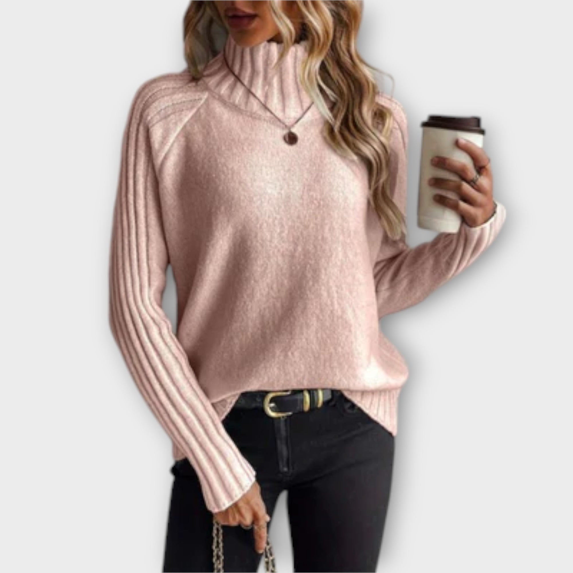 Hannah - Elegant White Jumper with High Neck