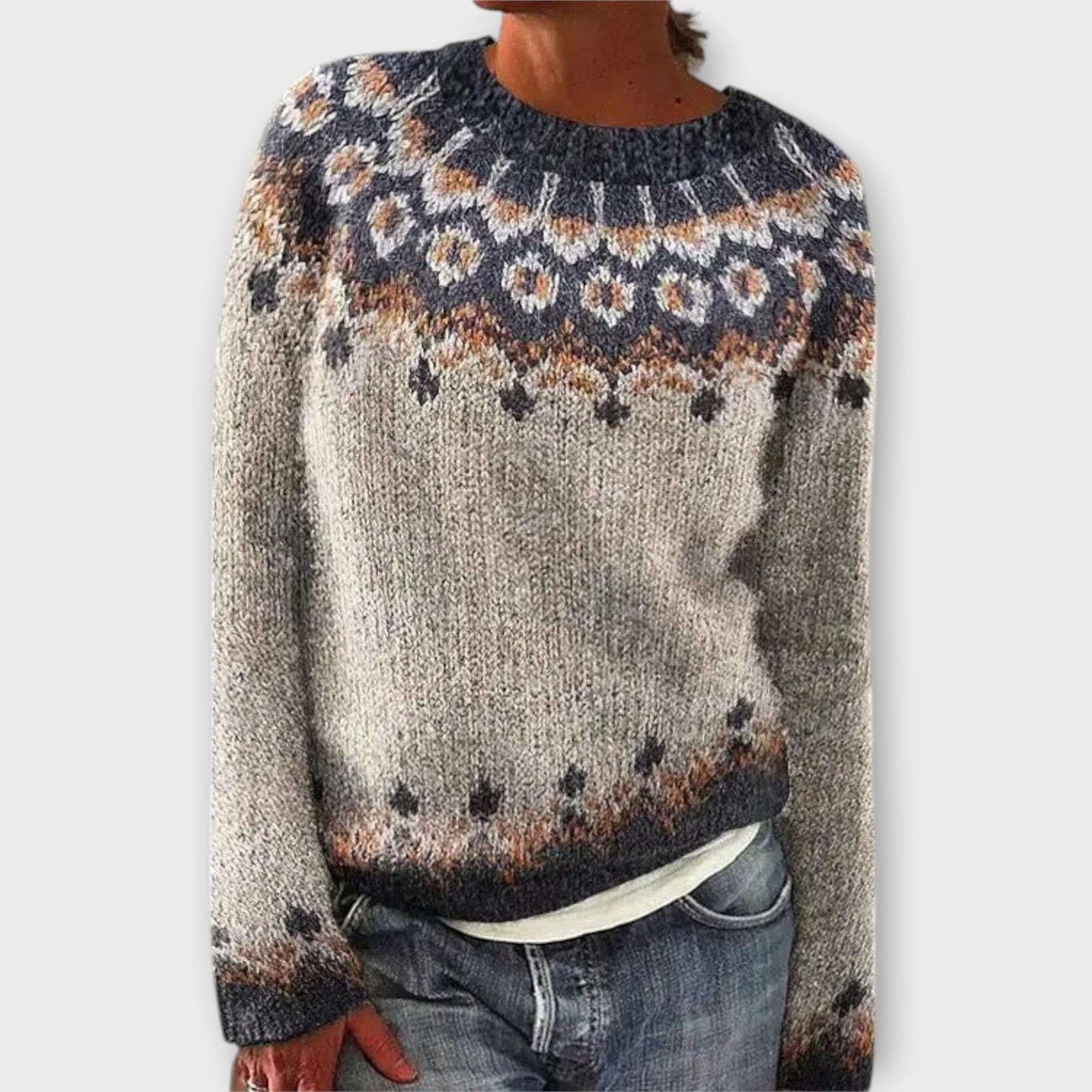 Devyn - Petrol corduroy jumper with Norwegian pattern