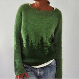 Veronika - Cosy teal jumper with tree pattern