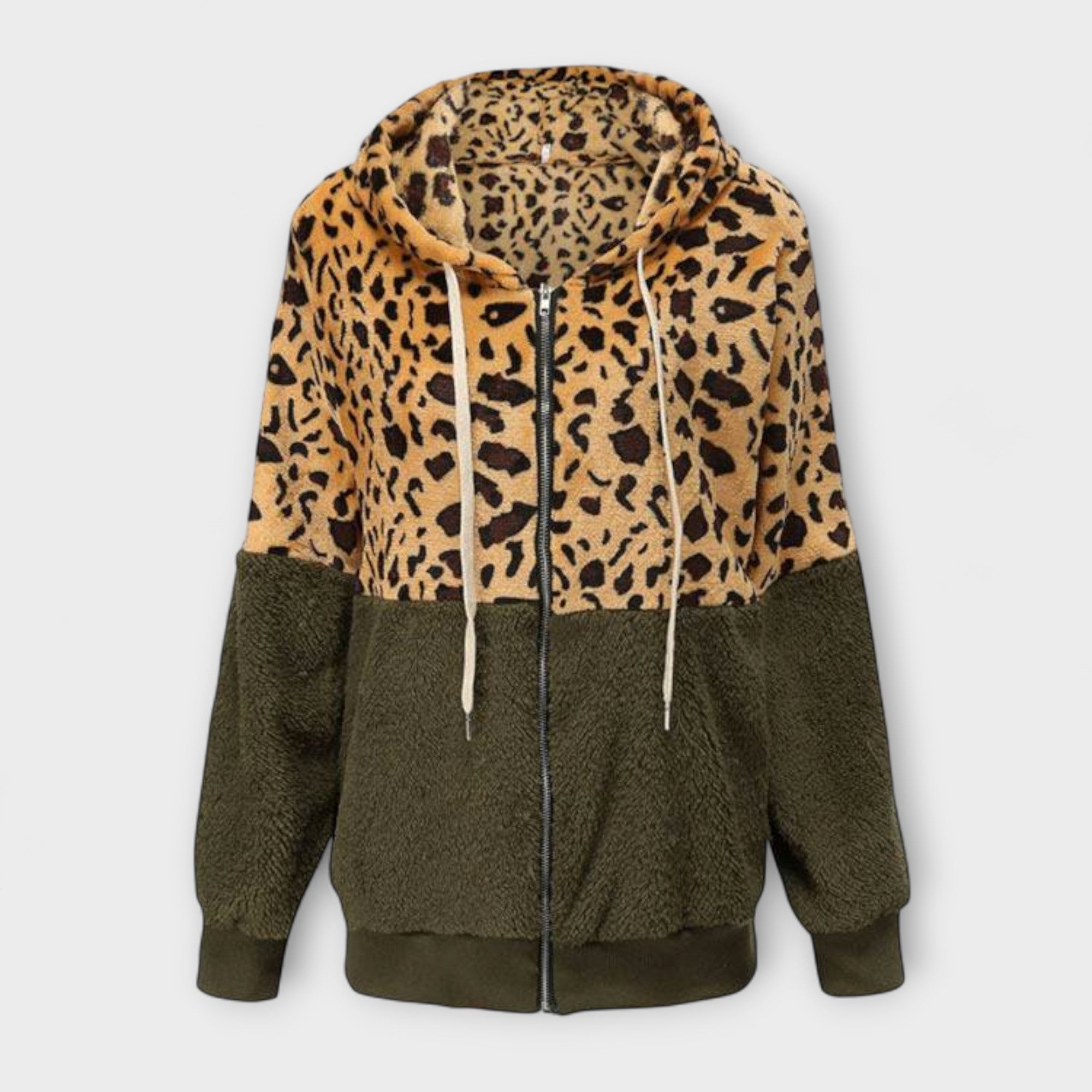 Lea - Fleece Hoodie with Leopard Design