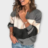 Elisa - Olive-coloured cosy jumper with colour-block