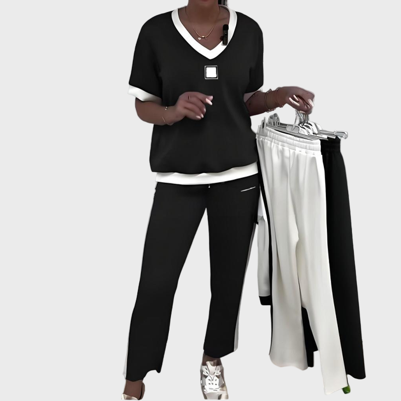 Kristýna - Women's Casual Set with Top and V-Neck Trousers