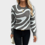 Larissa - Grey-white plush jumper with zebra pattern
