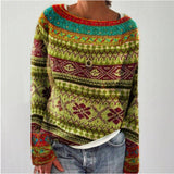 Veronika - Cosy teal jumper with tree pattern