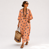 Coral Selma Caftan with Stars