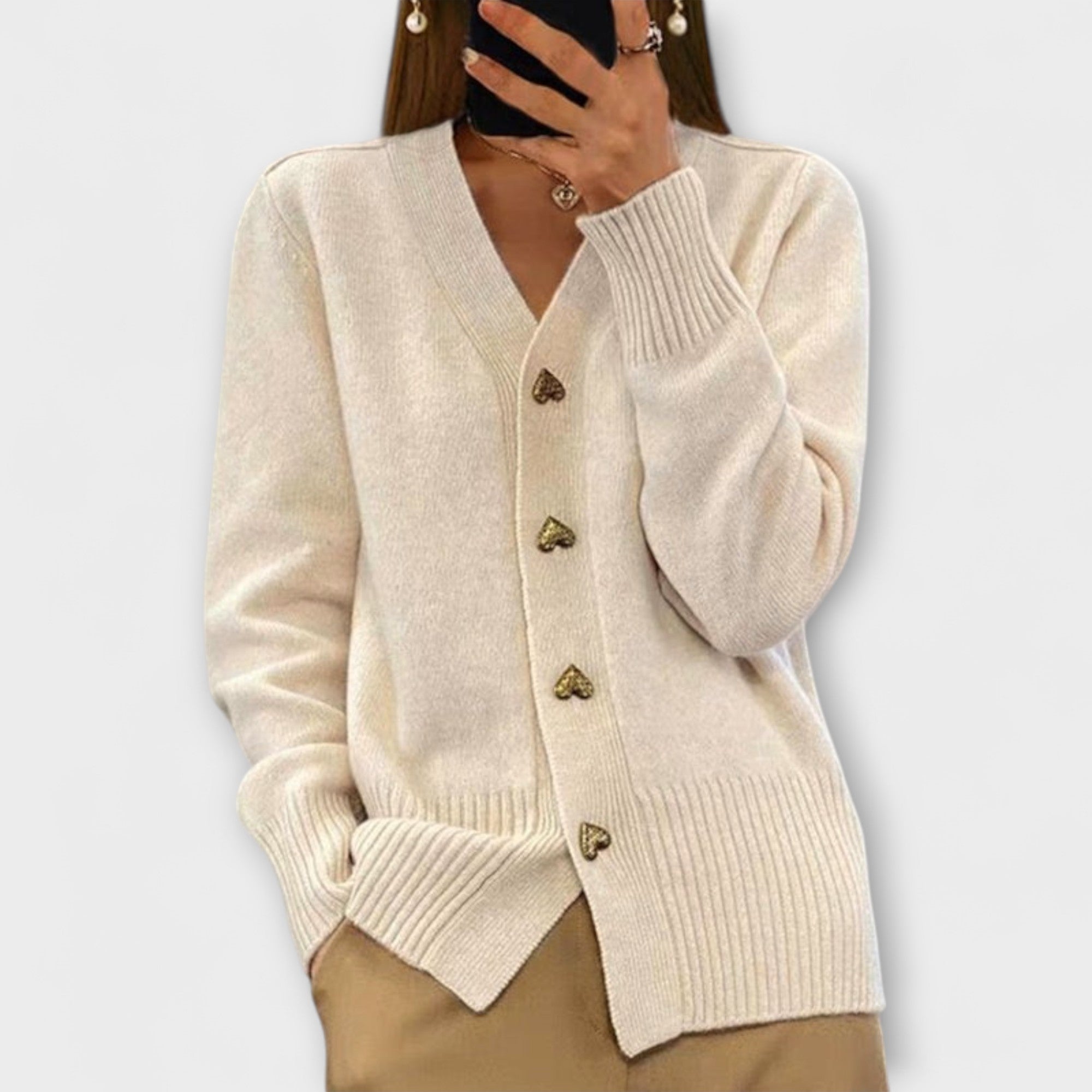 Marij - Dark Blue Cardigan with V-Neck in Vintage Look