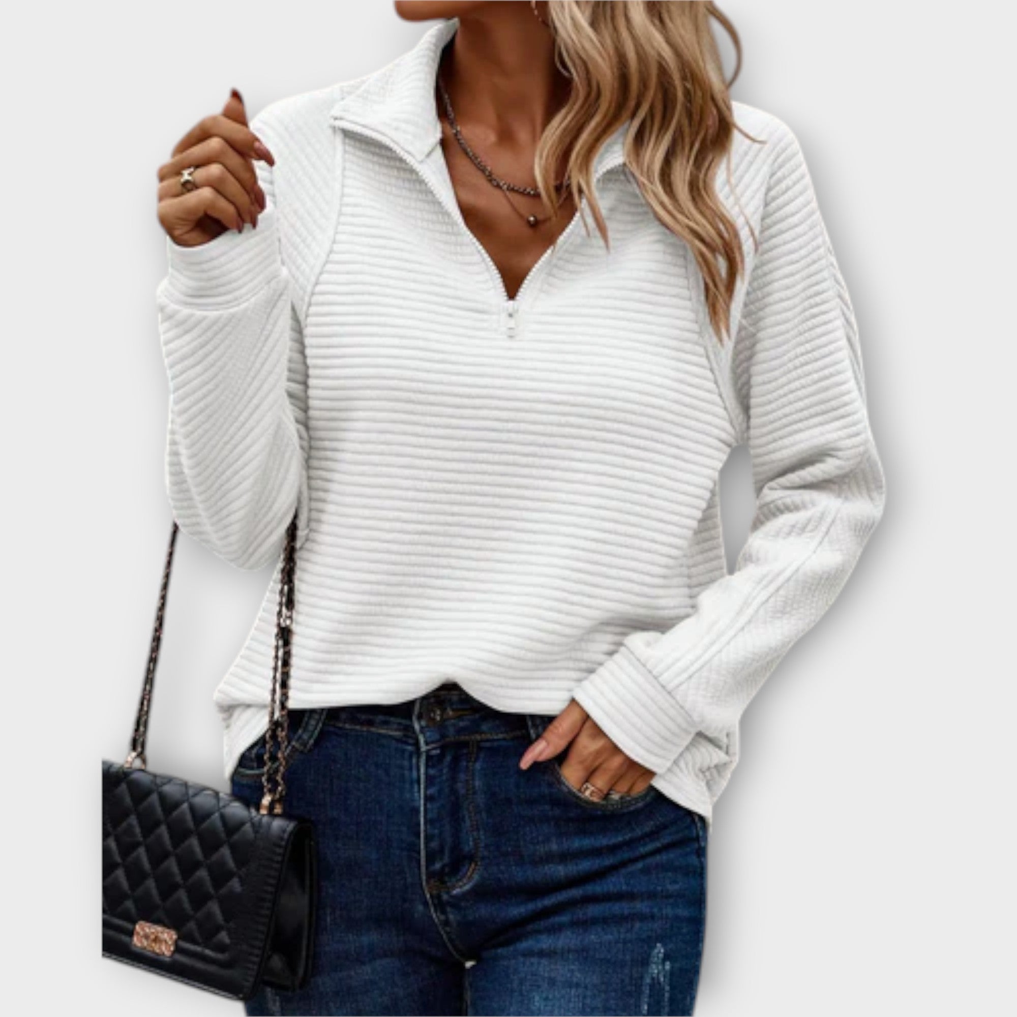 Vilja - Half-zip jumper in pink with ribbed pattern
