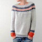 Veronika - Cosy teal jumper with tree pattern