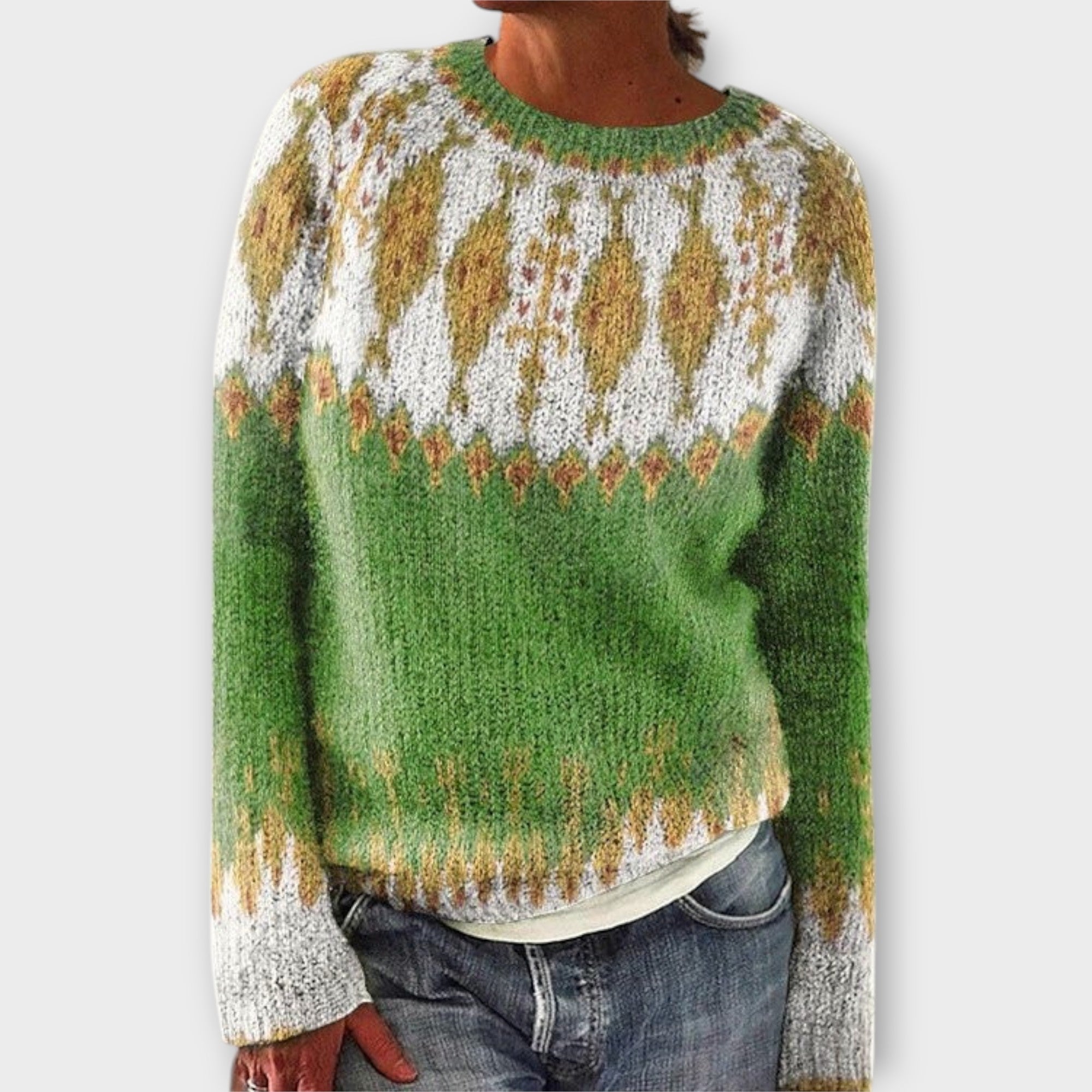 Devyn - Petrol corduroy jumper with Norwegian pattern