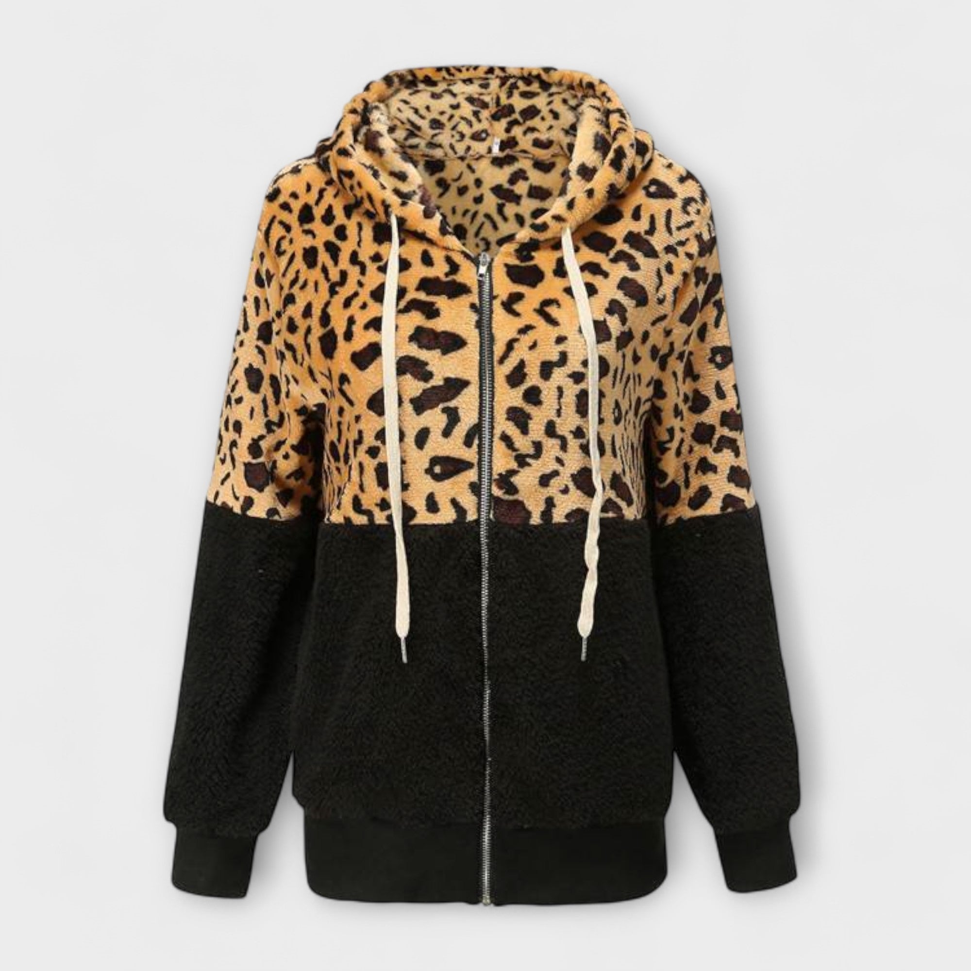 Lea - Fleece Hoodie with Leopard Design