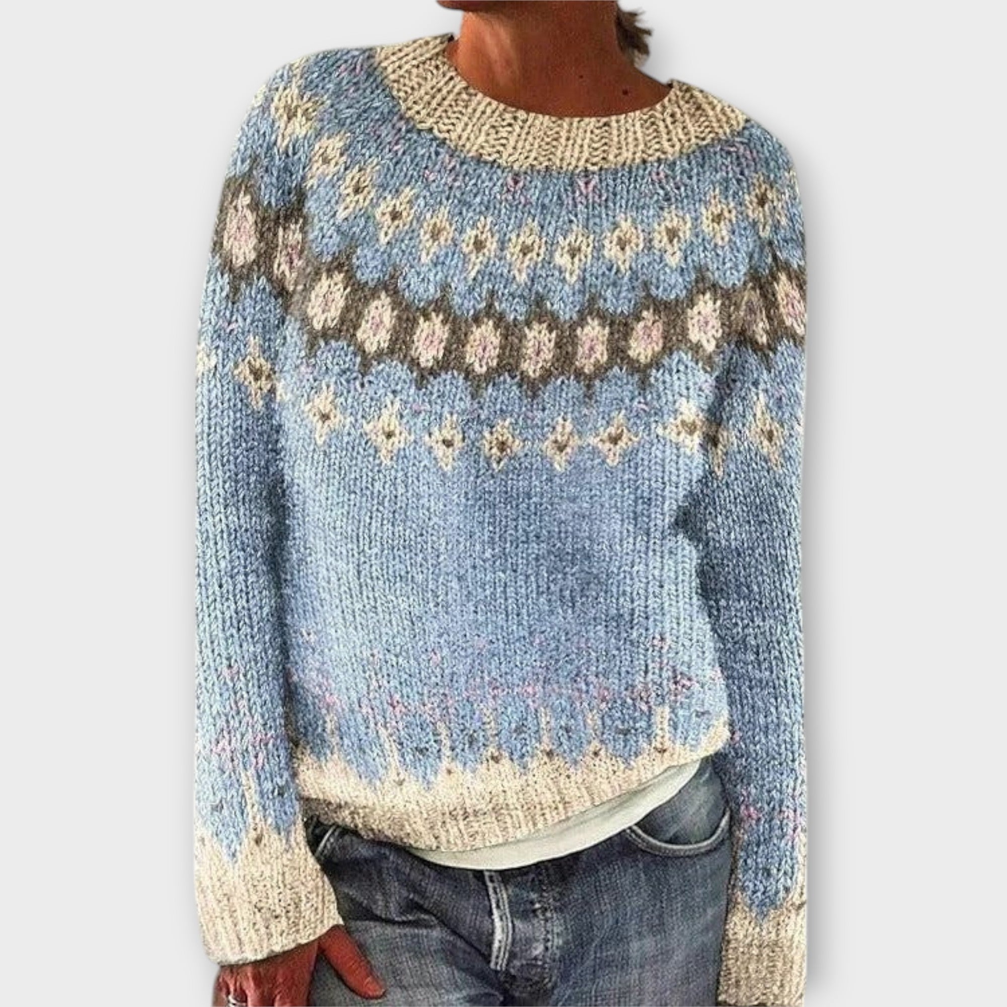 Devyn - Petrol corduroy jumper with Norwegian pattern