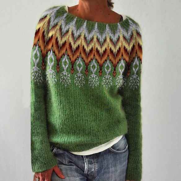 Veronika - Cosy teal jumper with tree pattern