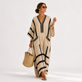 Beige Salma Caftan with Black Stripes