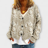 Stella - Beige Knit Jacket with 3D Floral Pattern