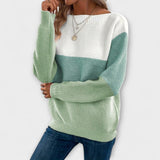 Clara - Elegant Green and White Patchwork Jumper