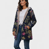 Aurora - Navy Blue Coat with Floral Pattern
