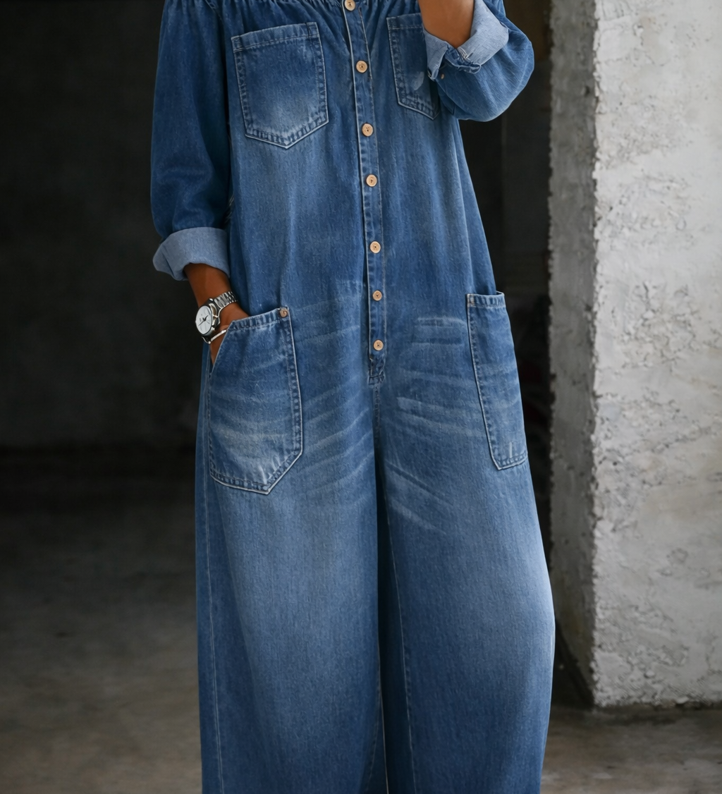 Sidonie | Denim Jumpsuit with Off-the-Shoulder Design