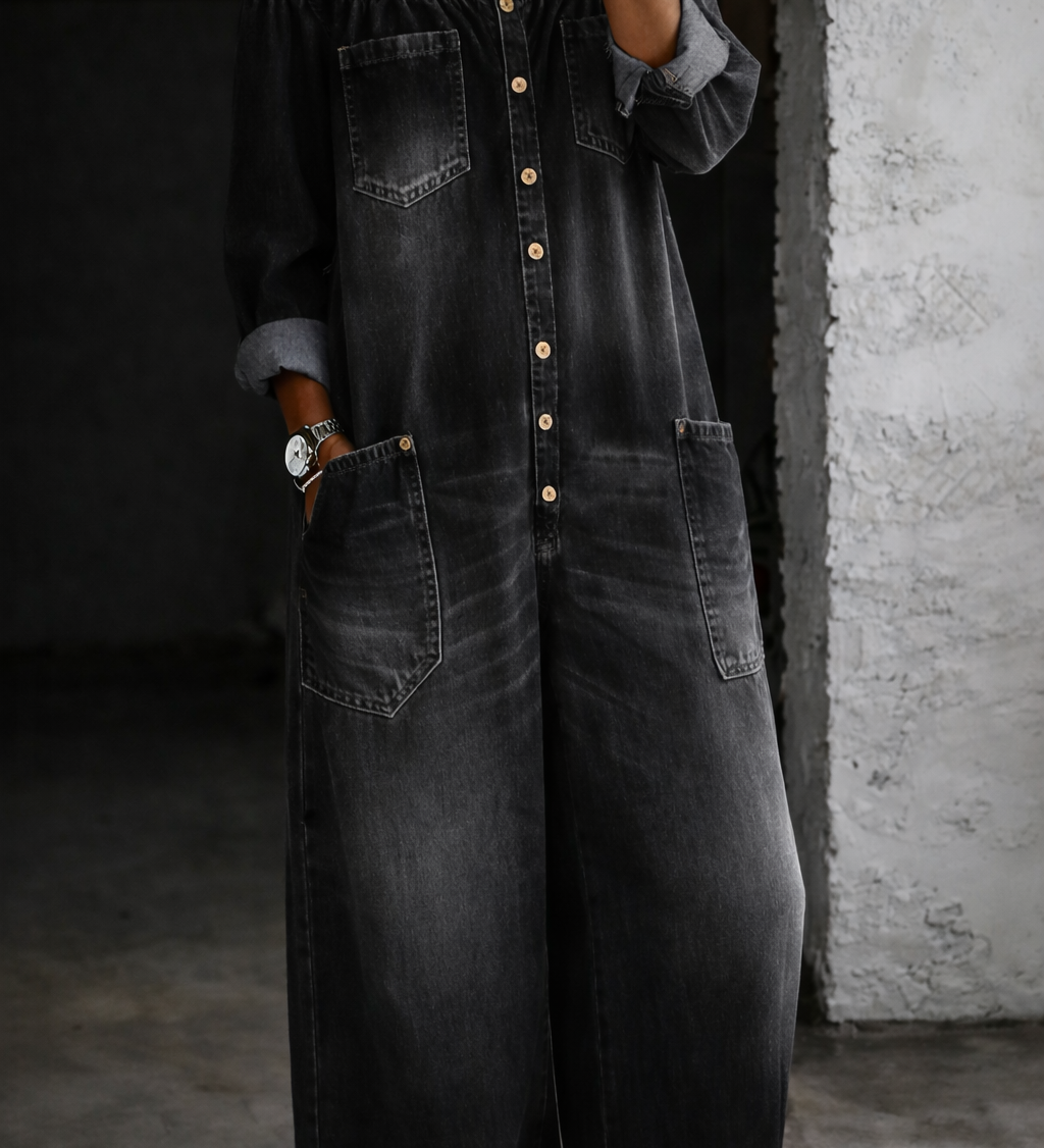 Sidonie | Denim Jumpsuit with Off-the-Shoulder Design