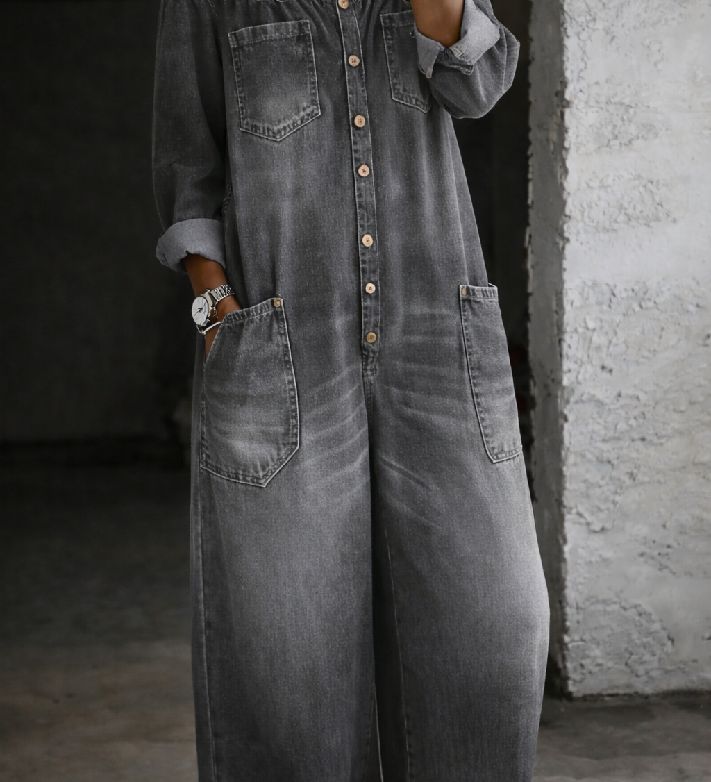Sidonie | Denim Jumpsuit with Off-the-Shoulder Design