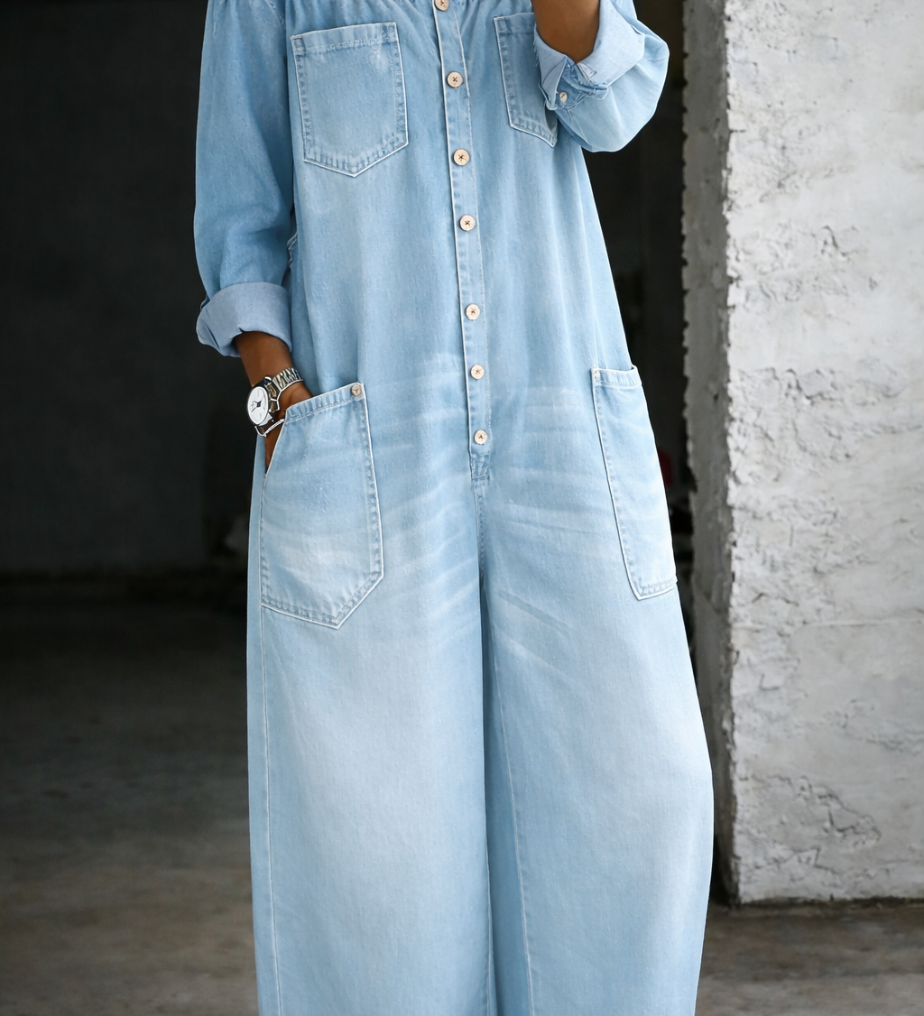 Sidonie | Denim Jumpsuit with Off-the-Shoulder Design
