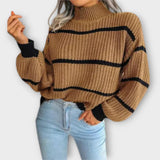 Chavala - Green Striped Roll Neck Jumper