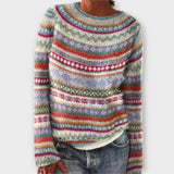 Suzu - Vintage Grey Jumper with Colourful Norwegian Pattern