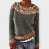 Suzu - Vintage Grey Jumper with Colourful Norwegian Pattern