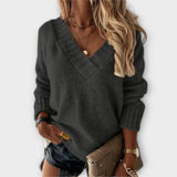Jane - Black Cosy Jumper with V-Neck