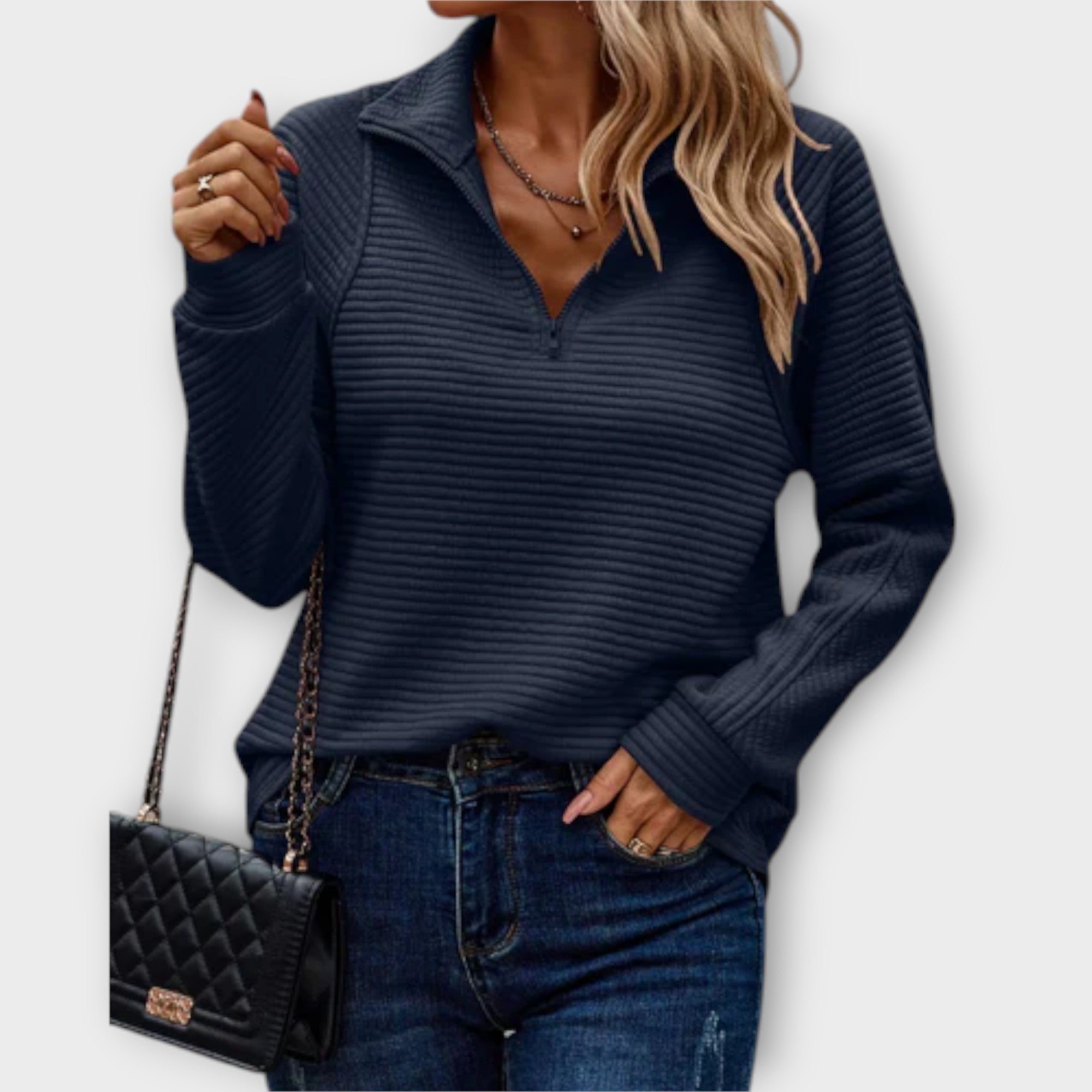 Vilja - Half-zip jumper in pink with ribbed pattern