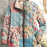 Viola – Quilted Jacket with Patchwork Pattern and Plush Collar