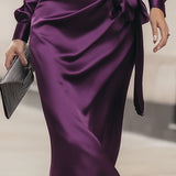 Clara | Deep Plum Satin Draped Midi Dress