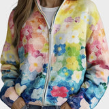 Augusta - Floral Watercolour Ombre Zip-Up Cardigan