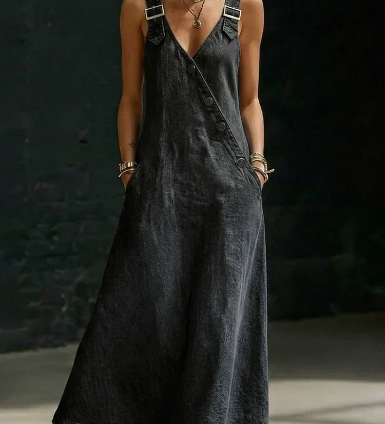 Lalie | Long Button-Up Denim Dress