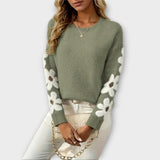 Silke - Soft Olive Green Jumper with Floral Design