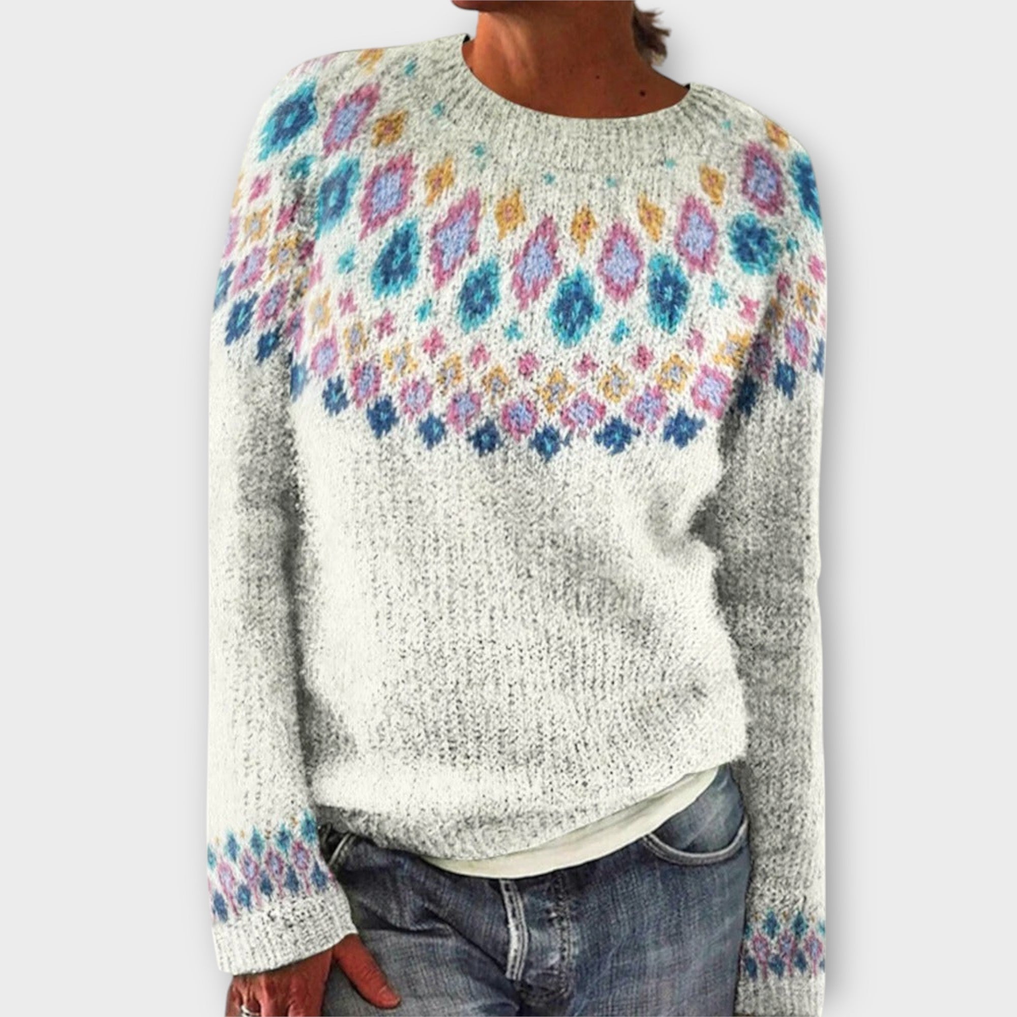 Devyn - Petrol corduroy jumper with Norwegian pattern