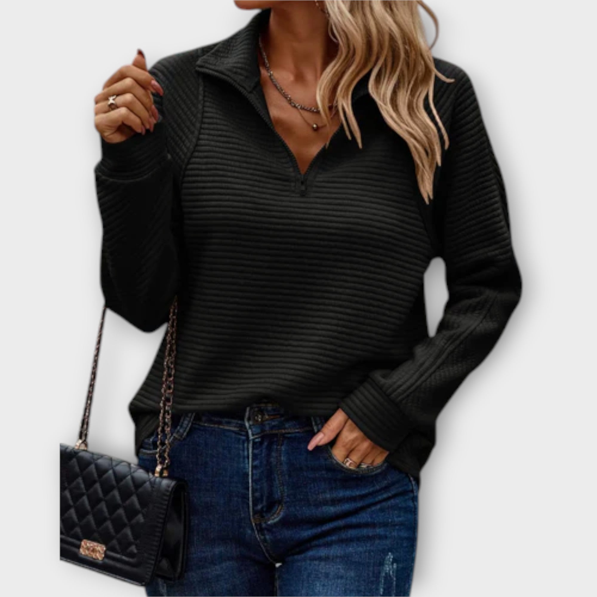 Vilja - Half-zip jumper in pink with ribbed pattern