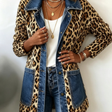 Nora | Denim Jacket with Contrast Leopard Print Panel