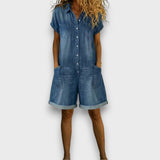 Tess | Short Cotton Dungarees with Denim Effect