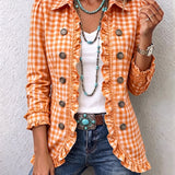 Evelyn | Checkered Jacket with Ruffles and Button