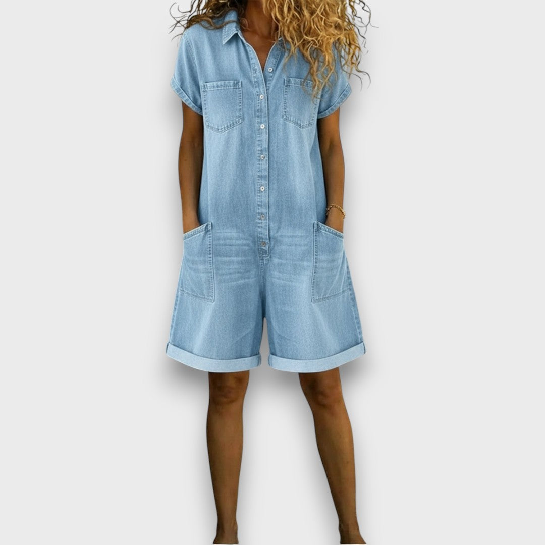 Tess | Short Cotton Dungarees with Denim Effect