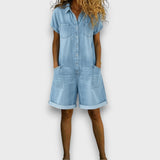 Tess | Short Cotton Dungarees with Denim Effect