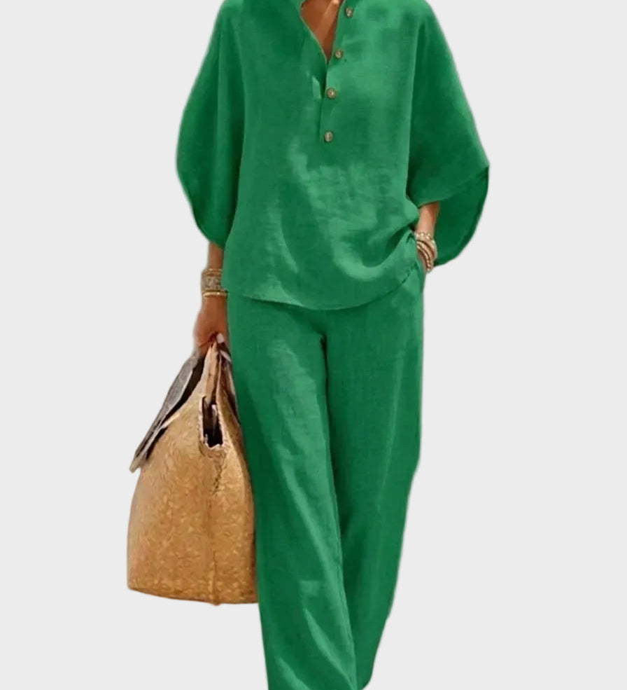 Mariel – Cotton-Linen Set with Wide Trousers