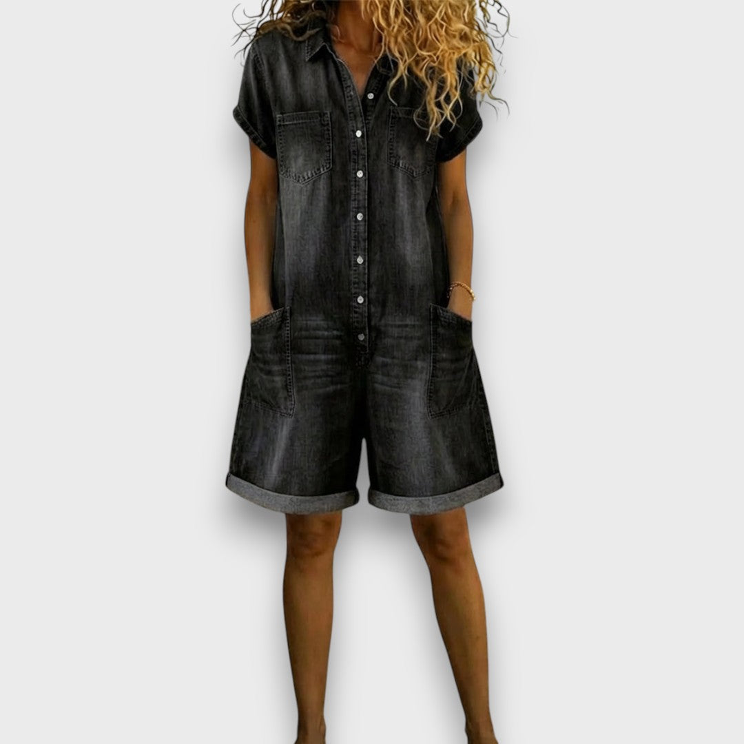 Tess | Short Cotton Dungarees with Denim Effect