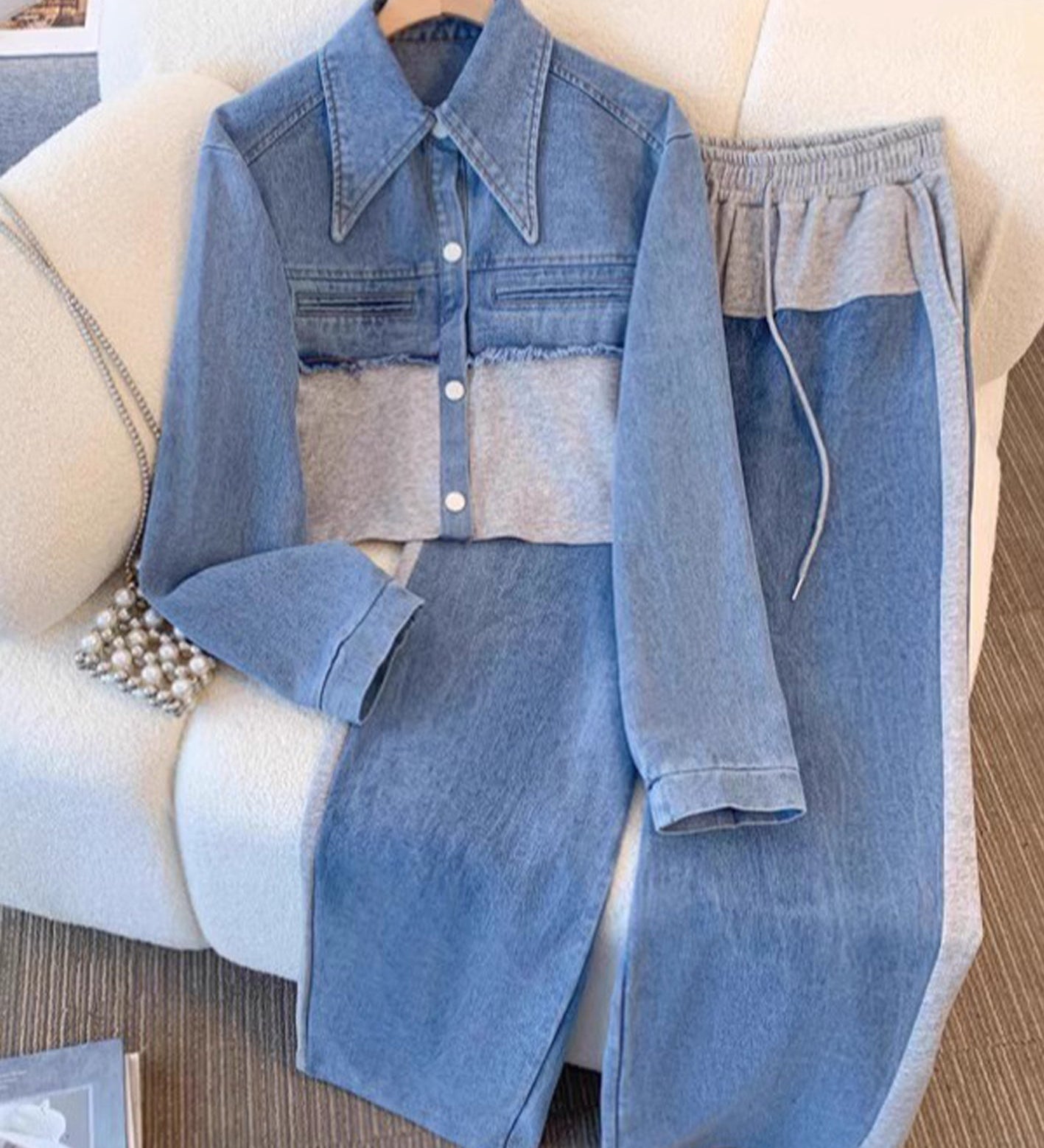 Natalie - Colour Block Jacket and Wide Trousers Set