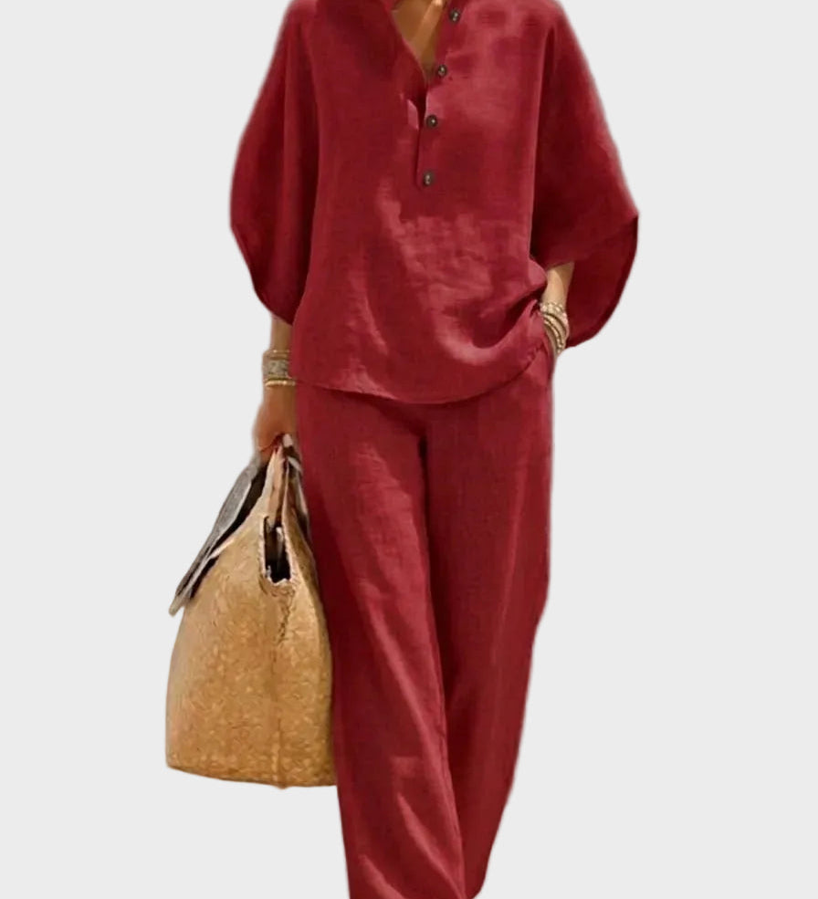Mariel – Cotton-Linen Set with Wide Trousers